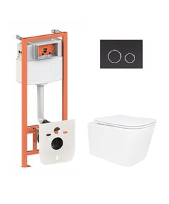 Готовое решение Qtap для ванной комнаты: подвесной унитаз Crow Ultra Quiet 520×360×290 + комплект инсталляции Nest 4 в 1 (круглая клавиша Black mat), фото  | SNABZHENIE.com.ua