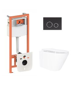 Готовое решение Qtap для ванной комнаты: подвесной унитаз Swan Ultra Quiet 520×360×320 + комплект инсталляции Nest 4 в 1 (круглая клавиша Black mat), фото  | SNABZHENIE.com.ua