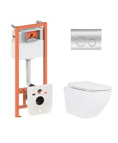 Готовое решение Qtap для ванной комнаты: подвесной унитаз Jay Ultra Quiet 520x360x320 + комплект инсталляции Nest 4 в 1 (круглая клавиша Chrome), фото  | SNABZHENIE.com.ua