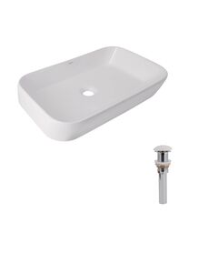Комплект Qtap Scorpio: Раковина накладная 550x390x120 мм, White, прямоугольная + Донный клапан Pop-up PU02, фото  | SNABZHENIE.com.ua