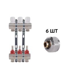 Комплект: Thermo Alliance Standart Коллектор латунный с расходомерами 1"х3 SD235W3 + SD Евроконус 3/4''х16×2 SD346, фото  | SNABZHENIE.com.ua