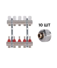 Комплект: Thermo Alliance Standart Коллектор латунный с расходомерами 1"х5 SD235W5 + SD Евроконус 3/4''х16×2 SD346, фото  | SNABZHENIE.com.ua