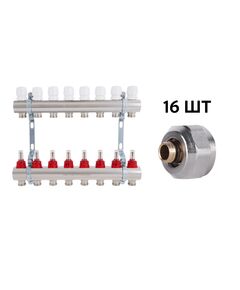 Комплект: Thermo Alliance Standart Коллектор латунный с расходомерами 1"х8 SD235W8 + SD Евроконус 3/4''х16×2 SD346, фото  | SNABZHENIE.com.ua