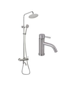 Акционный набор: Lidz Aria 0011F Смеситель для раковины (k35) Nickel + Lidz Aria 1031 Душевая система на 3 потребителя (с изливом) (k35) Nickel, фото  | SNABZHENIE.com.ua