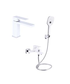 Акционный набор Qtap: Смеситель для раковины QTGEM270CRW45675 Chrome/White + Смеситель для ванны (c душевым гарнитуром) QTGEM259CRW45683 Chrome/White, фото  | SNABZHENIE.com.ua