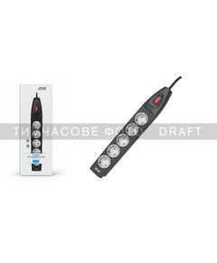 Подовжувач-фільтр мережевий 2E 5xТип F, 3x1.5мм кв, 16A, з захистом від перенапруги, 5м, чорний, фото  | SNABZHENIE.com.ua