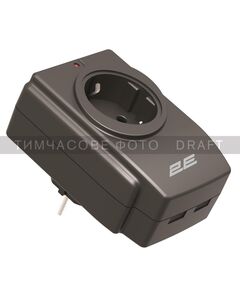 Мережевий адаптер 2E 1XSchuko із захистом від сплесків напруги, 2*USB-A, чорний, фото  | SNABZHENIE.com.ua