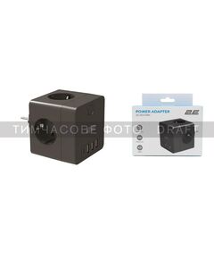 Мережевий адаптер 2E 4XSchuko, 3*USB-A, 1*USB-C, black, фото  | SNABZHENIE.com.ua