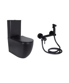 Комплект 2 в 1: унитаз напольный Qtap Robin Matt Black QT13226083AMB + набор гигиенического душа Lidz Aria Black LDARI110BLA43394, фото  | SNABZHENIE.com.ua