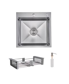 Комплект Lidz Handmade H5050H Мойка для кухни интегрированная Decor Honeycomb в комплекте с дозатором + Lidz K01G Корзина для кухонной мойки, фото  | SNABZHENIE.com.ua