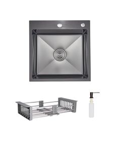 Комплект Lidz Handmade H5050HB Мойка для кухни интегрированная Decor Black PVD Honeycomb в комплекте с дозатором+ Lidz K01G Корзина для кухонной мойки, фото  | SNABZHENIE.com.ua