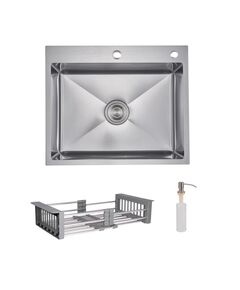 Комплект Lidz Handmade H6050H Мойка для кухни интегрированная Decor Honeycomb в комплекте с дозатором + Lidz K01G Корзина для кухонной мойки, фото  | SNABZHENIE.com.ua