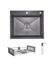 Комплект Lidz Handmade H6050HB Мойка для кухни интегрированная Decor Black PVD Honeycomb в комплекте с дозатором+ Lidz K01G Корзина для кухонной мойки, фото  | SNABZHENIE.com.ua