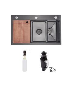 Комплект Lidz Handmade H7545B Мойка для кухни интегрированная Decor Black PVD Honeycomb LDH7545BDECPVD48373+Lidz (BLA) Измельчитель для кухонной мойки, фото  | SNABZHENIE.com.ua