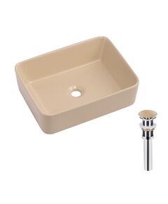 Раковина накладная Qtap Tern 480x370x135 мм, Beige, прямоугольная, с донным клапаном QT17116069SB, фото  | SNABZHENIE.com.ua