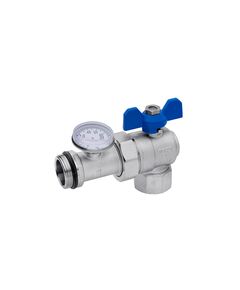 Кран колекторний Karro 1 ВН кутовий з термометром нікельований KR-88145, фото  | SNABZHENIE.com.ua