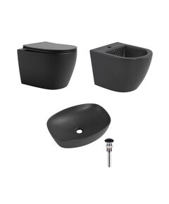 Qtap Комплект Robin Anthracite 3 в 1: унитаз подвесной Ultra Quiet  + биде подвесное + раковина накладная QTROBAN49157, фото  | SNABZHENIE.com.ua