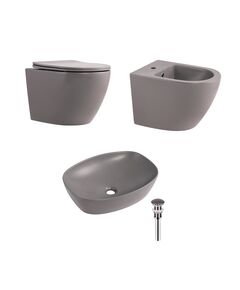 Qtap Комплект Robin Stone grey 3 в 1: унитаз подвесной Ultra Quiet  + биде подвесное + раковина накладная QTROBSG49158, фото  | SNABZHENIE.com.ua