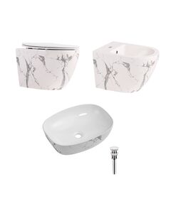 Qtap Комплект Robin Marble 3 в 1: унитаз подвесной Ultra Quiet  + биде подвесное + раковина накладная QTROBMR49160, фото  | SNABZHENIE.com.ua