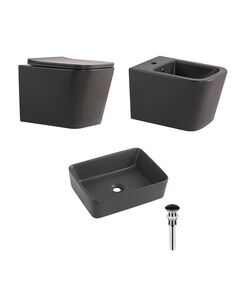Qtap Комплект Tern Anthracite 3 в 1: унитаз подвесной Ultra Quiet  + биде подвесное + раковина накладная QTTERAN49161, фото  | SNABZHENIE.com.ua