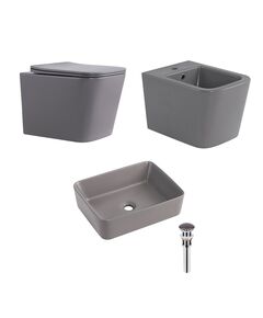 Qtap Комплект Tern Stone grey 3 в 1: унитаз подвесной Ultra Quiet  + биде подвесное + раковина накладная QTTERSG49162, фото  | SNABZHENIE.com.ua