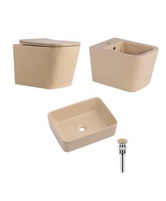 Qtap Комплект Tern Beige 3 в 1: унитаз подвесной Ultra Quiet  + биде подвесное + раковина накладная QTTERSB49163, фото  | SNABZHENIE.com.ua