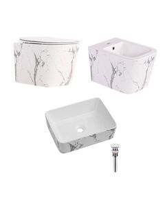 Qtap Комплект Tern Marble 3 в 1: унитаз подвесной Ultra Quiet  + биде подвесное + раковина накладная QTTERMR49164, фото  | SNABZHENIE.com.ua