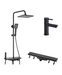 Набор 3 в 1 душевая система Kroner Armada-SCH066 + смеситель Edelstahl Klassisch-SCH010 +  трап линейный Harz SCH60 Sektion Schwarz, фото  | SNABZHENIE.com.ua