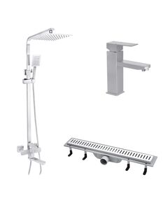 Набор 3 в 1 душевая система Kroner Edelstahl Kubus-ESG063 + смеситель Edelstahl Kubus-ESG010 + трап линейный Harz S60 Sektion, фото  | SNABZHENIE.com.ua