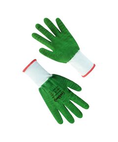 Рукавички синтетичні білі з зеленим спіненим повним латексним покриттям 69397 "б", 9 р.  Нейлон (69397), фото  | SNABZHENIE.com.ua