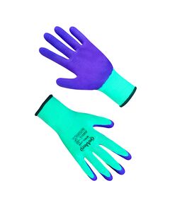 Рукавички жіночі синтетичні салатові з фіолетовим спіненим неповним латексним покриттям, розмір 8  08 (69619), фото  | SNABZHENIE.com.ua