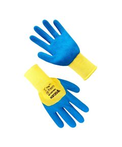 Рукавички синтетичні жовті з синім спіненим латексним покриттям 3/4  10 (69053), фото  | SNABZHENIE.com.ua