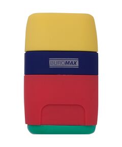 Гумка + Чинка RAINBOW, RUBBER TOUCH, 2 отв., контейнер, пласт.корпус, 1 шт. в блістері  Rubber Touch. безпечне лезо. два режими заточування. з гумкою, фото  | SNABZHENIE.com.ua