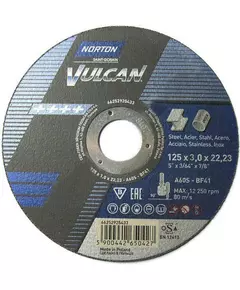 Диск отрезной по металлу и нержавеющей стали NORTON VULCAN 125х22,2 мм t=3 мм (70V112), фото  | SNABZHENIE.com.ua