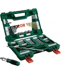 BOSCH Набор V-Line TiN сверл и насадок с шуруповертом с трещоткой и стержневым магнитом, 91 шт., фото  | SNABZHENIE.com.ua