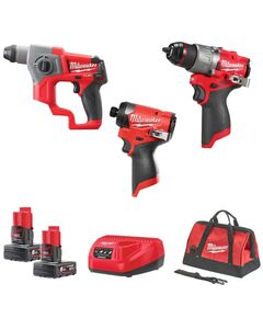 Набор инструментов аккумуляторных MILWAUKEE, M12FPP3D-601B (ЗУ, 2х6ач, M12 FPD2, FID2, CH, сумка), фото  | SNABZHENIE.com.ua