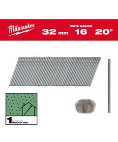 Гвозди оцинкованные с Т-образной головкой MILWAUKEE, 16G/20°/32мм, (2000шт), фото  | SNABZHENIE.com.ua