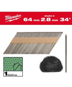 Гвозди оцинкованные с D-образной головкой MILWAUKEE 2,8/34°/63мм (2200шт), фото  | SNABZHENIE.com.ua