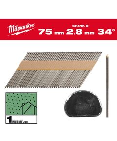 Гвозди оцинкованные с D-образной головкой MILWAUKEE 2,8/34°/75мм (2200шт), фото  | SNABZHENIE.com.ua