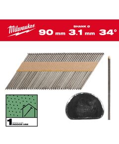 Гвозди оцинкованные с D-образной головкой MILWAUKEE 2,8/34°/90мм (2200шт), фото  | SNABZHENIE.com.ua