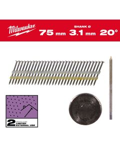 Гвозди с кольцевой накаткой и круглой головкой MILWAUKEE 3,1мм/20°/75мм (1750шт), фото  | SNABZHENIE.com.ua
