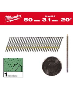Гвозди с кольцевой накаткой и круглой головкой MILWAUKEE 3,1мм/20°/80мм (1750шт), фото  | SNABZHENIE.com.ua