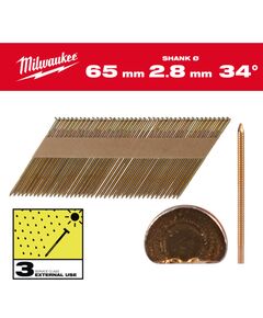 Гвозди гарячеоцинкованные с кольцевой накаткой и D-образной головкой MILWAUKEE 2,8/34°/65мм(2200 шт), фото  | SNABZHENIE.com.ua