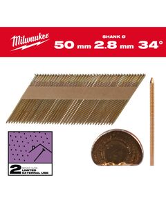 Гвозди оцинкованные с кольцевой накаткой и D-образной головкой MILWAUKEE 2,8/34°/50мм (2200 шт), фото  | SNABZHENIE.com.ua