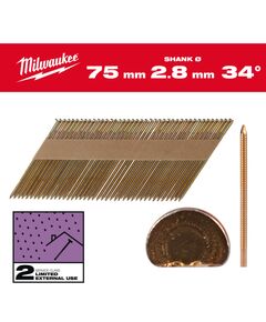 Гвозди оцинкованные с кольцевой накаткой и D-образной головкой MILWAUKEE 2,8/34°/75мм (2200 шт), фото  | SNABZHENIE.com.ua