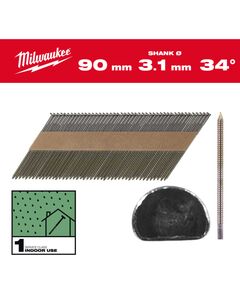 Гвозди с кольцевой накаткой и D-образной головкой MILWAUKEE 3,1/34°/90мм (2200 шт), фото  | SNABZHENIE.com.ua
