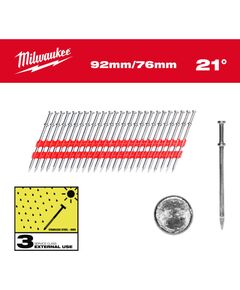 Гвозди для опалубки с двойной круглой головкой MILWAUKEE 3,3/21°/92мм (2000шт), фото  | SNABZHENIE.com.ua