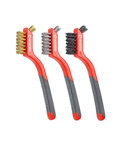 Набір щіток ручних, 180 мм, 3 од. (сталь, латунь, нейлон), прогумовані ручки, фото  | SNABZHENIE.com.ua