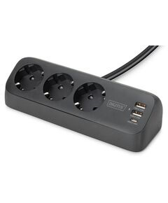 Блок розеток DIGITUS Office, 3xSchuko, 2xUSB-A, 1xUSB-C, 16A, 1.5м, вилка Schuko, чорний, фото  | SNABZHENIE.com.ua