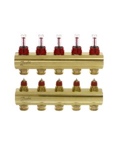 Розподільний колектор Danfoss FHF-F, 5+5 контурів, з ротаметрами, латунь, фото  | SNABZHENIE.com.ua